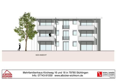 Süd-Ansicht bei Terrasse und Balkonen - 