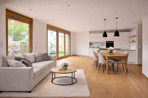 Visualisiert Wohnen+Kochen - Exklusive 3-Zimmer-Wohnung mit Balkon und Dachgarten in bester Lage direkt am Englischen Garten