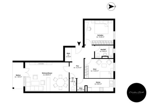 Rathenaustr. 12a, WE30 - Etage 1, Ansicht 1, Schnitt 1, Einheit 1 - P6NRO6 - traumhafte 3 Raum Wohnung mit Balkon +++TOP+++ Wohnpark Markkleeberg