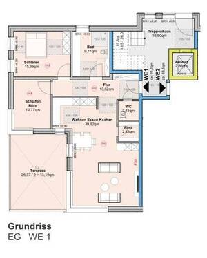 2 Genehmigungsplanung_EG WE 1, gr. - 3 - Zi Wohnung im Neubau 6 Parteien Haus in Siedlungshausen (Winterberg)