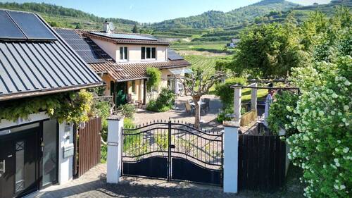 Einladende Einfahrt mit elegantem Zufahrtstor - Ehemaliger Winzerhof in traumhafter Randlage umgeben von Weinbergen