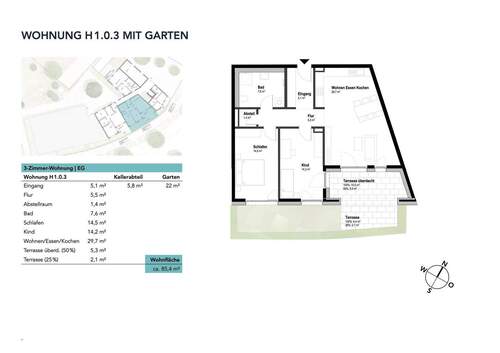Wohnung H1.0.3 mit Garten - 