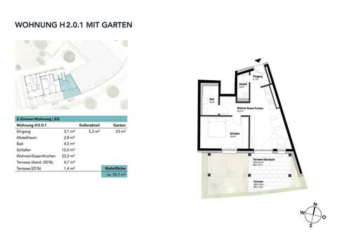Wohnung H2.0.1 mit Garten - 
