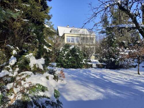 Haus mit Garten im Winter - 