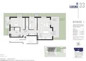 Grundriss Erdgeschoss + Ansicht Privatgarten - Terrassenwohnung mit 122,00 m² in München zum Kaufen