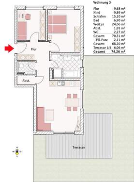 Erdgeschoss WHG Nr. 3 - Etagenwohnung mit 74,00 m&sup2; in Rosenheim zum Kaufen