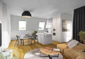 Offener Wohn-, Koch und Essbereich - Lichtdurchflutete Neubau-Wohnung mit Süd-Balkon und hochwertiger Ausstattung