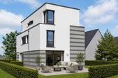 Hausansicht hinten - Neubau Doppelhaus mit 2 Wohneinheiten in gesuchter Lage - auf Wunsch mit Pool!