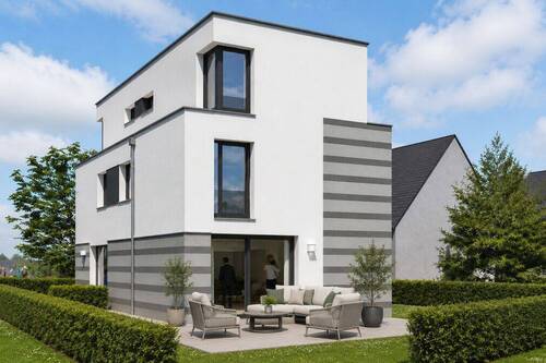 Hausansicht hinten - Neubau Doppelhaus mit 2 Wohneinheiten in gesuchter Lage - auf Wunsch mit Pool!