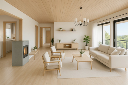 Wohnzimmer - Einrichtungsbeispiel (KI-generiert) - Einfamilienhaus mit 187,00 m² in Wiesenbach zum Kaufen