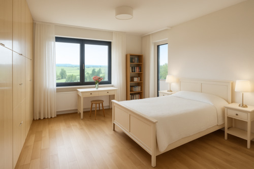 Schlafzimmer, Einrichtungsbeispiel, (KI-generiert) - 