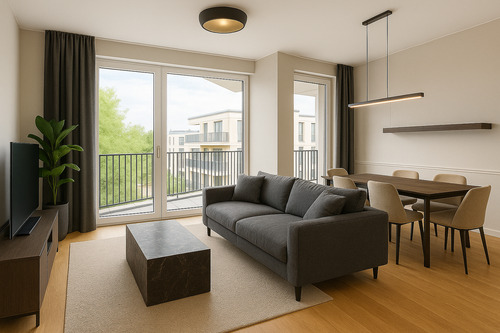 Wohnzimmer - Neubau-Highlight mit Top-Preis: 100m² mit 2 Schlafzimmern, 2 Bädern & Terrasse – urbanes Wohnen nahe Spree & Ostbahnhof