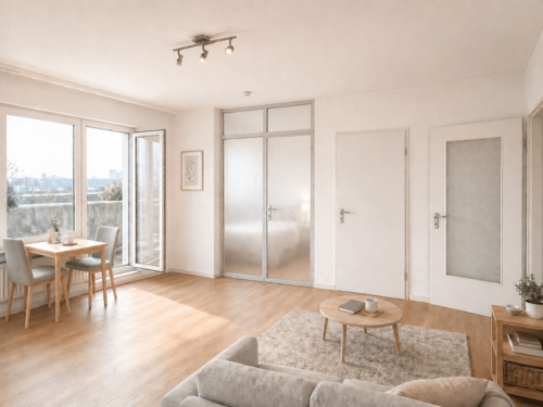 Abtrennung Schlafbereich - Glastüre - 2 Zimmer Etagenwohnung zum Kaufen in Düsseldorf