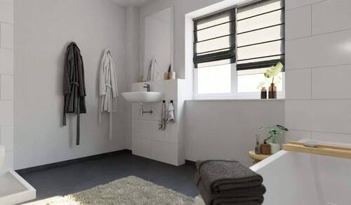 Tageslichtbad mit Badewanne und bodengleicher Dusche - 