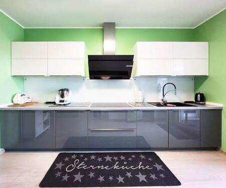 Moderne Küche mit Zugang zu Terrasse und Garten - 