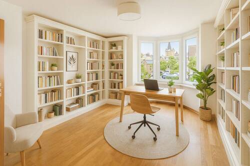 Arbeitszimmer mit Abteiblick KI Beispiel - 