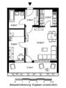 Grundriss mit Wohnzimmer (ca. 18,60 m²), Schlafzimmer (ca. 8,80m²), Bad (ca. 4,80m²), Küche (ca. 5m²), Flur (ca. 3m²) und Loggia (ca. 2,3m²) - 