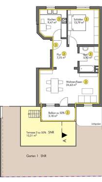 Wohnung Nr 3 mit Gartenanteil, Terrasse und Balkon - Terrassenwohnung in Heroldsberg zum Kaufen
