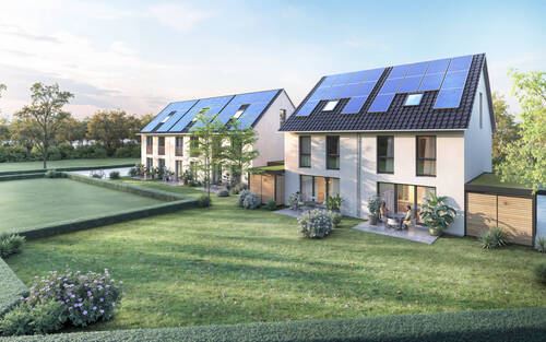 Gartenansicht - Neubau-Reihenhäuser in ruhiger Lage mit 2 KFZ-Stellplätzen und eigenem Grundstück! Eningen