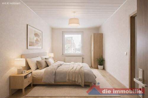 Schlafzimmer mit KI möbliert - 