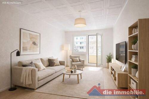 Wohnzimmer mit KI möbliert - 