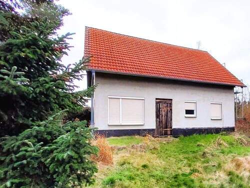 1.Hausansicht - Einfamilienhaus im Rohbau auf großem Doppelgrundstück mit zusätzlicher Bebauungsperspektive