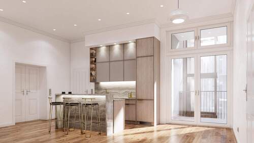 Wohn- und Essbereich - visualisiert - Großzügig wohnen im sanierten Altbau. Erstbezug.
