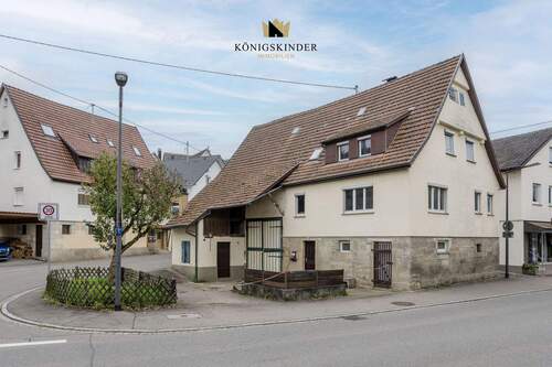 Sonnige Grünfläche vor Haus und Scheune. - Ehemaliges Bauernhaus mit Scheune in Reutlingen-Mittelstadt - Renovierungsobjekt mit Potenzial