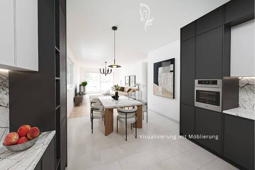 Visualisierung Wohn,- Esszimmer Blick aus der Küche - 
