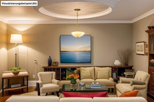 Wohnzimmer als Einrichtungsbeispiel (von KI erstellt) - 6 Zimmer Reihenmittelhaus in Kemnath