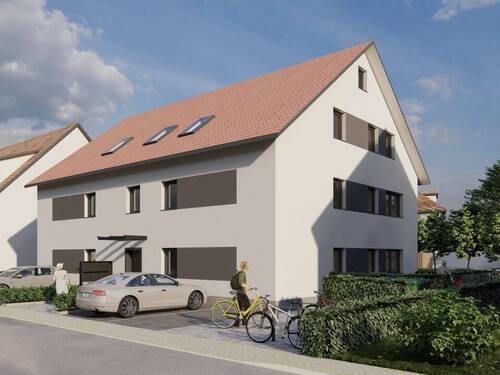 Straßenansicht - Moderne Terrassenwohnung mit Einbauküche und Garten