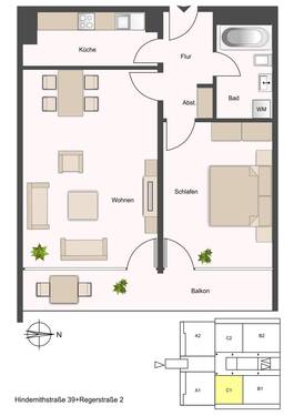 Grundriss - 2-Zimmerwohnung in Mainz auf dem Lerchenberg