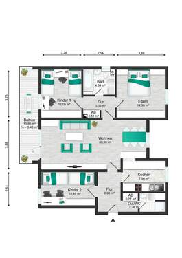 4-ZKB, Balkon, 2 Bäder, Keller & Garage - 