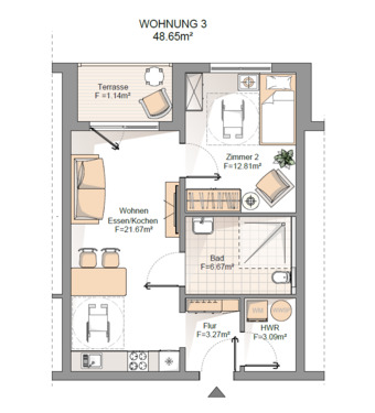 Wohnung 3 Bild.PNG - 2 Zimmer Etagenwohnung zum Kaufen in Schiffweiler