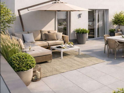 Visualisierung Terrasse Römert.png - Rarität in einzigartiger Lage! Großzügige Wohnung mit traumhaft großer Terrasse am Römerturm! WE4