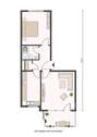 Grundriss im Erdgeschoss mit ca. 54,80 m² Wohnfläche, bestehend aus Terrasse, Wohnzimmer, Schlafzimmer, Küche und Badezimmer. - 