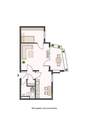 Grundriss im zweiten Obergeschoss mit ca. 45,57 m² Wohnfläche, bestehend aus Balkon, Wohnzimmer, Schlafzimmern, Küche und Badezimmer. - 