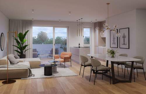 Visualisierung Wohen, Essen, Kochen Abenddämmerung - NEUBAUPROJEKT LANGE 30 - Ruhig gelegene 3-Raum-Wohnung mit Balkon und einem Gefühl von Geborgenheit