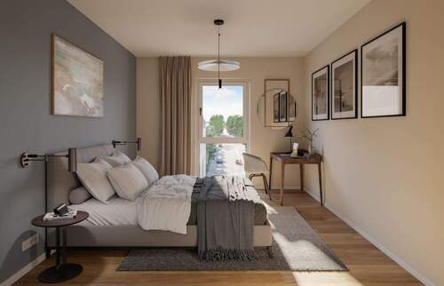 Visualisierung Schlafen - NEUBAUPROJEKT LANGE 30 - 3-Raum-Wohnung mit Balkon, klarer Raumaufteilung und zeitloser Eleganz