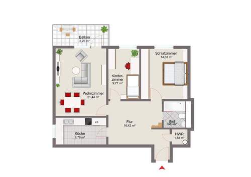 5. Obergeschoss links mit Musterausstattung - 