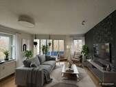 Wohnzimmer - Charmante 3-Zimmerwohnung mit Wasserblick, Balkon sowie Tiefgaragen-Stellplatz in Schleußig!