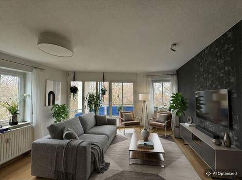 Wohnzimmer - Charmante 3-Zimmerwohnung mit Wasserblick, Balkon sowie Tiefgaragen-Stellplatz in Schleußig!