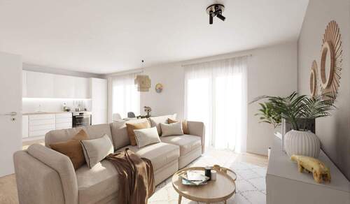 Lichtdurchfluteter Wohnbereich dank bodentiefer Fenster - 