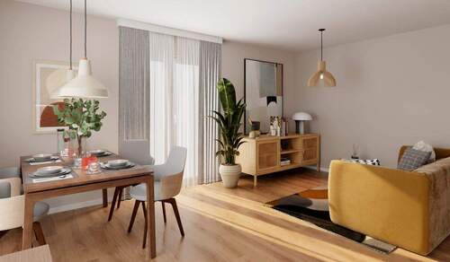 Ein Raum für gemeinsame Stunden – das Wohnzimmer öffnet sich zum Garten und lädt zum Ankommen ein - Modernes Wohnen mit Komfort - 473.900,00 EUR Kaufpreis, ca.  80,00 m² Wohnfläche