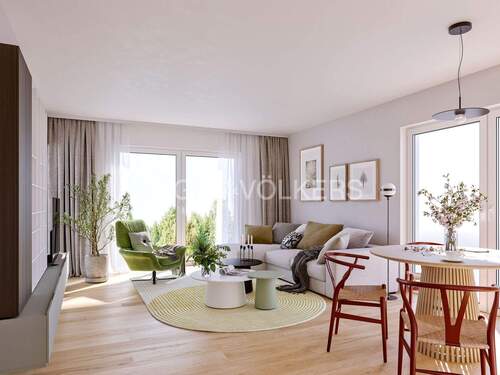 Wohnzimmer (Visualisiert) - 3-Zimmer-Neubauwohnung bezugsfertig ab März 2026