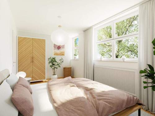 Visualisierung Einrichtungsbeispiel Schlafzimmer - 3 Zimmer Etagenwohnung zum Kaufen in Berlin