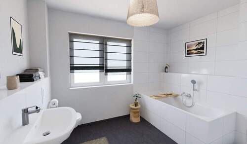 Modernes Tageslichtbad mit Badewanne und Dusche - 