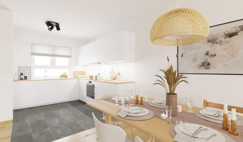 Die offene Wohnküche lädt zum gemeinsamen Kochen ein - 5 Zimmer Doppelhaushälfte in Wülfrath
