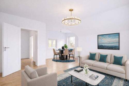 Wohnzimmer OG virtuelle Renovierung und Möblierung - Mehrfamilienhaus, Wohnhaus mit 231,40 m&sup2; in Burgthann/ Oberferrieden zum Kaufen