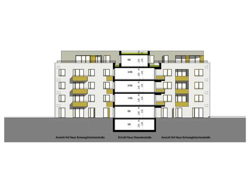 Ansicht von Westen & Schnitt d. Bauteil Oleander - 